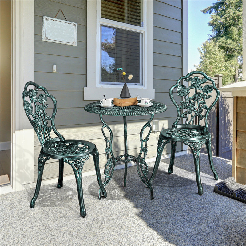 2 - Person Metal Patio Dining Set with Round Table, Green