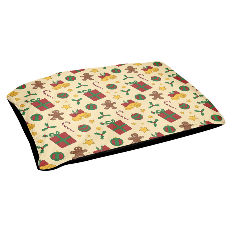 Coussin pour chien de noël d’extérieur christmas décoration, Très grand (l 50 po x P 40 po x H 7 po), Jaune / Rouge