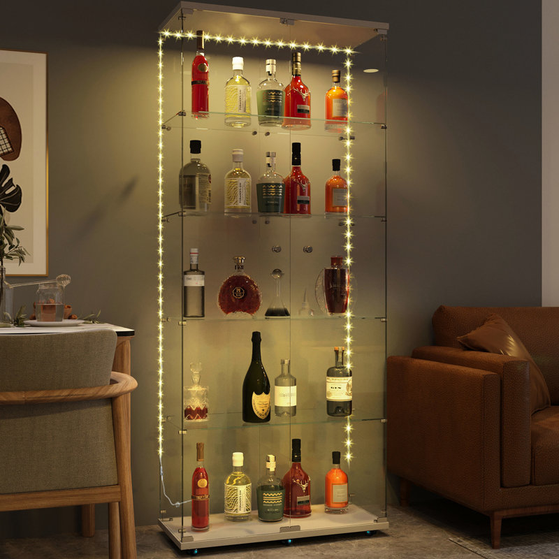 Armoire à vin en verre trempé avec capteur à DEL - Rangement élégant pour le salon, la chambre à coucher, le couloir, le bureau, la bande mobile blanche contrôlée et différents espaces pratiques