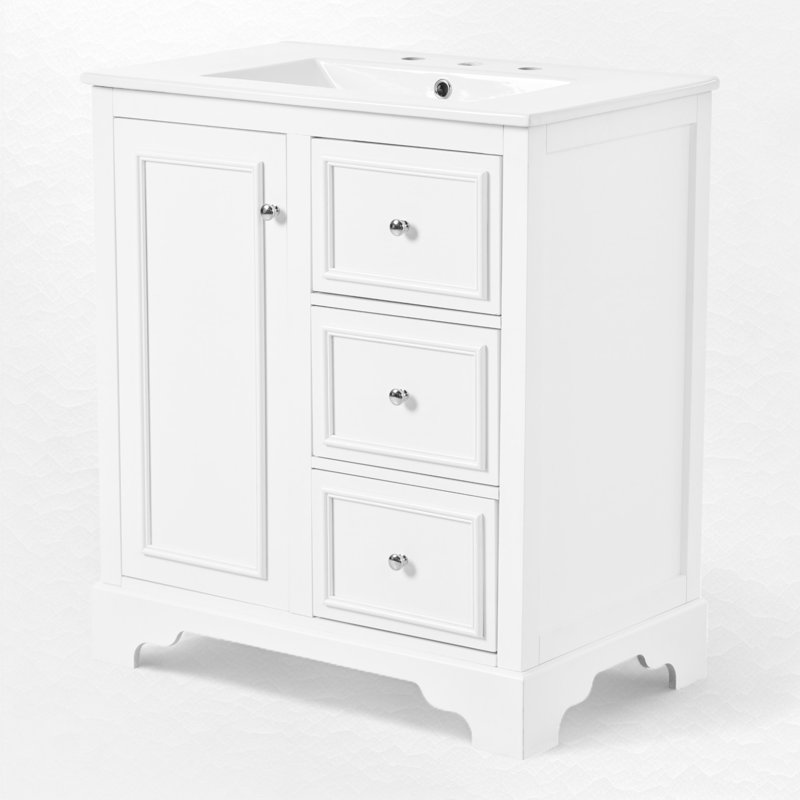 Meuble-lavabo simple 30 po avec comptoir en céramique, Blanc, Argent