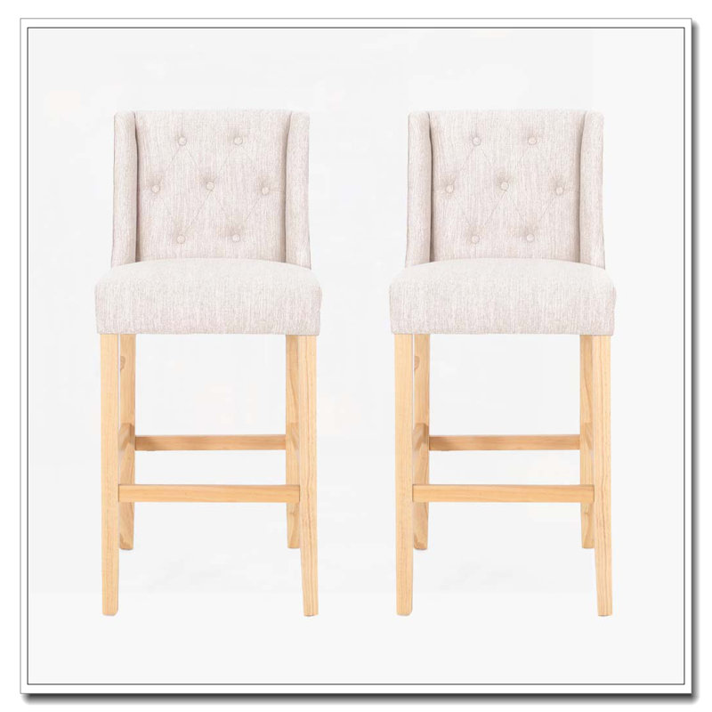 Tufted Wingback Barstool, White