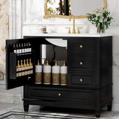Bathroom Vanity With Sink, 3 Drawers And Door Shelves