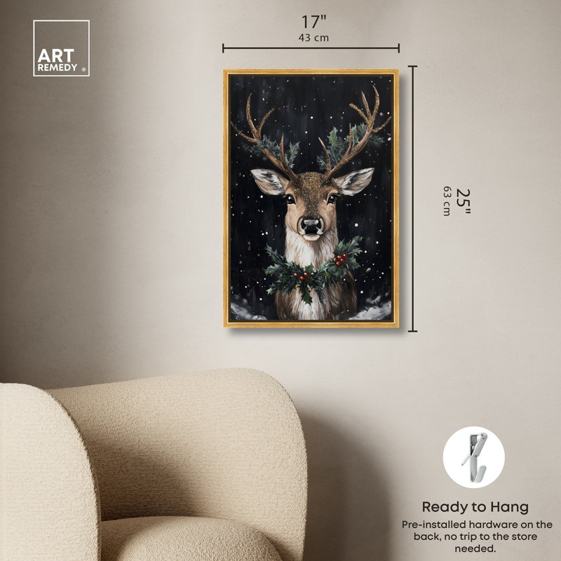 «Deer in Snowfall», impression murale sur toile par Art Remedy, cadre doré, 16 x 24, H 25 po x l 17 po, Cadre doré