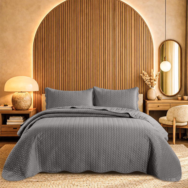 Ensemble d'édredon léger en microfibre avec taies décoratives Oxford, Twin Comforter + 1 Standard Sham, Gris anthracite