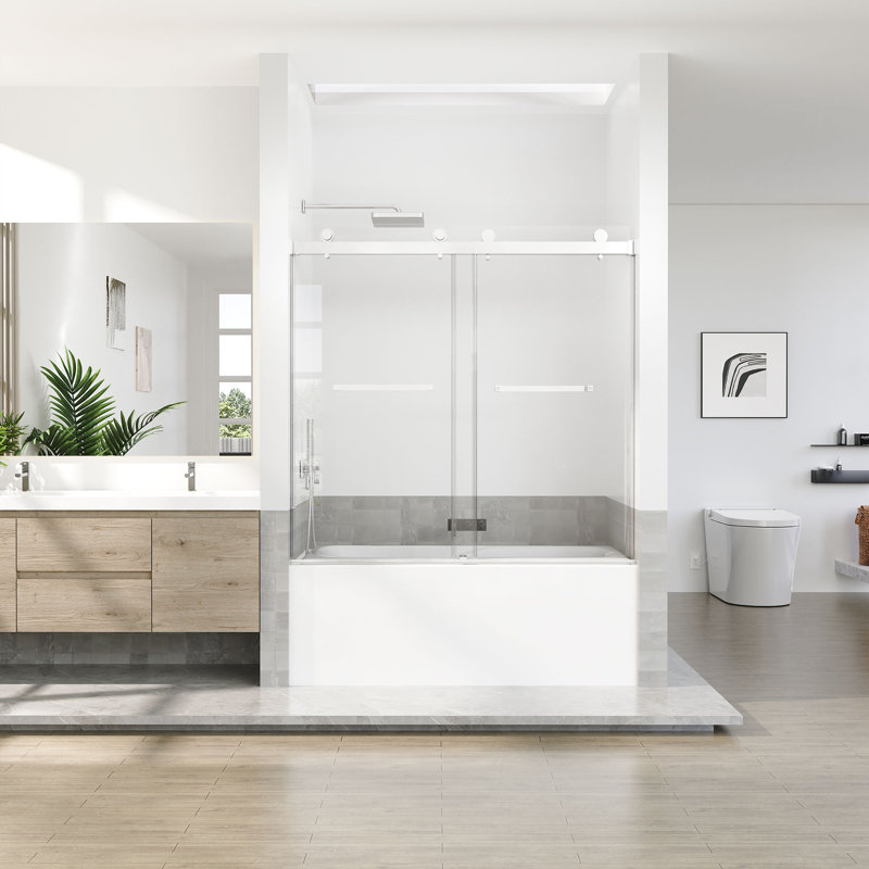 56-60 In. W X 66 In. H Double Sliding Frameless Shower Door With 5/16 In. Tempered Clear Glass, Chrome