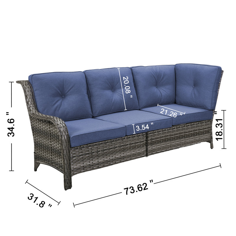 Canapé modulaire d'extérieur en osier avec coussins 73,62 po Deb, Bleu, Gris