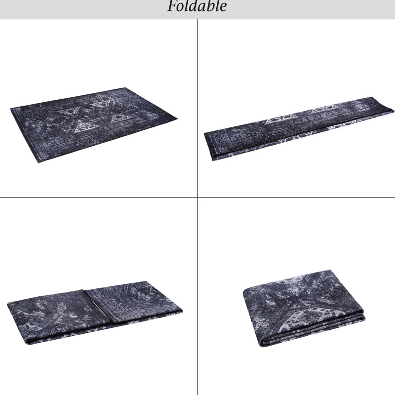 Low-Pile Non-Slip Area Rug Runner, Washable, Stain For Living Room, Kitchen - 2'6''X10'  Black/Gray Washable Non-Shedding, Office
