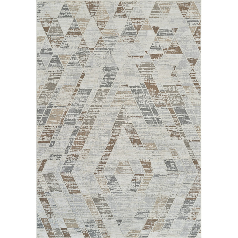 4' X 6' Beige and Brown Abstract Distressed Area Rug