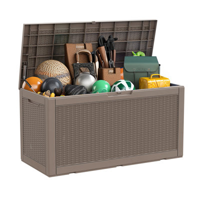 Olilawn 100 Gallons Resin Outdoor Storage Deck Box, the rattan version is beautiful and practical