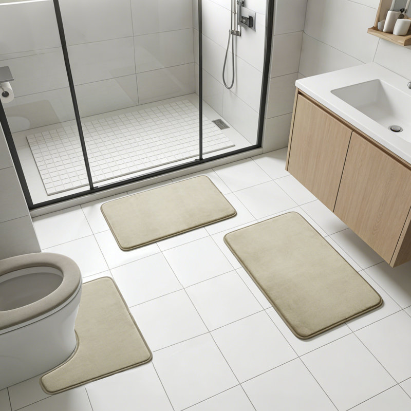 Ensemble de tapis de salle de bain gris foncé 3 pièces, tapis de bain en flanelle de mousse viscoélastique douce avec envers antidérapant et tapis de toilette en U absorbant