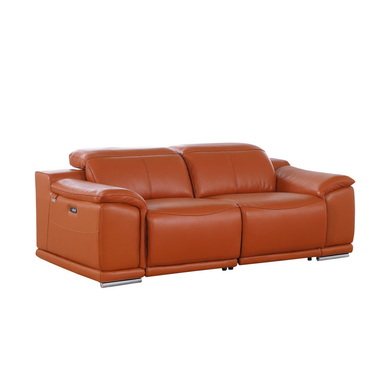 Divanitalia Top Grain Italian Leather Loveseat, Camel