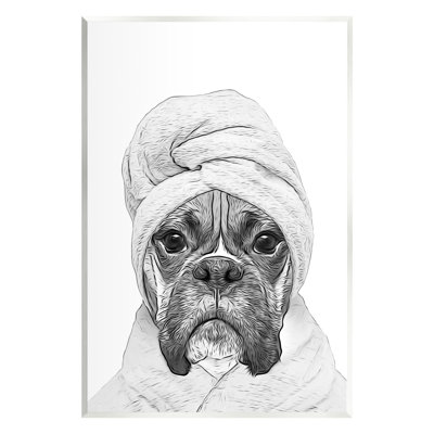 Stupell Industries Dog In Bathrobe Funny Pet By Annalisa Latella Graphic Art In Mdf