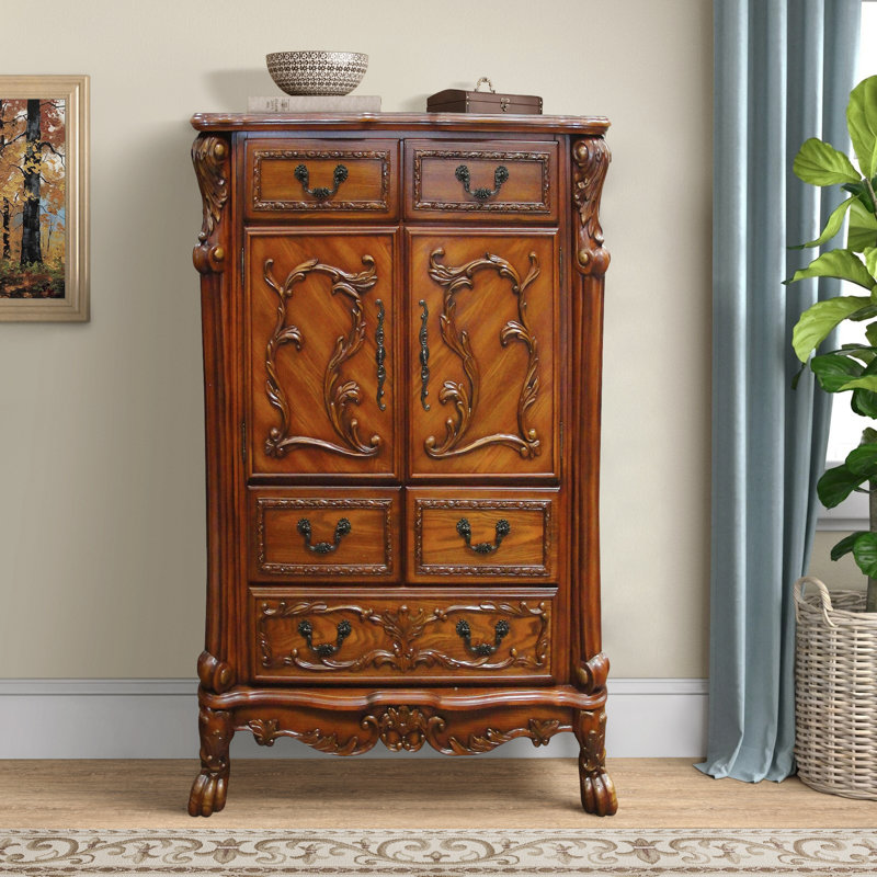 Spurlin 43.5'' W 5 - Drawer Dresser, Cherry Oak