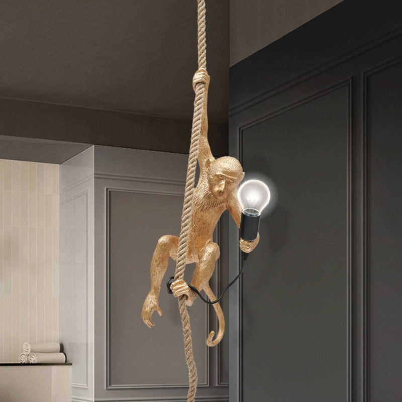 Luminaire suspendu en corde de chanvre et résine, Or