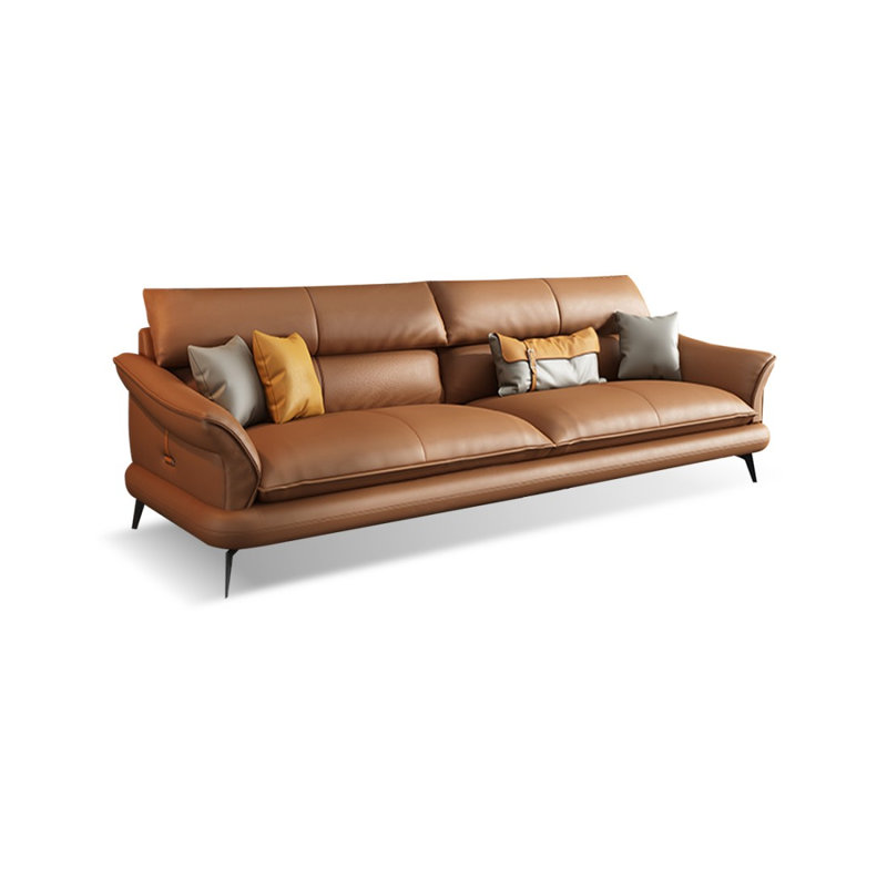 Causeuse coussin orange en cuir véritable, H 33,46 po x l 85,83 po x P 37,4 po, Orange
