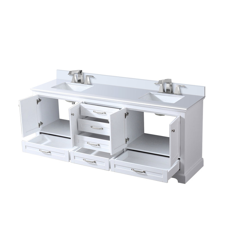 Ensemble de meuble-lavabo double avec plateau en marbre de culture et robinet, Blanc