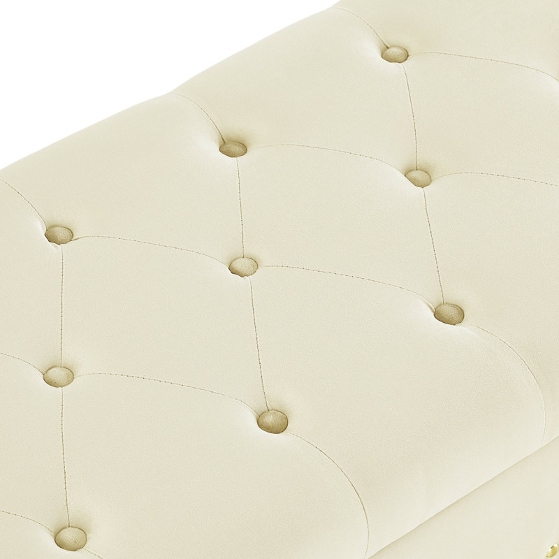 Banc capitonné avec rangement, Crème