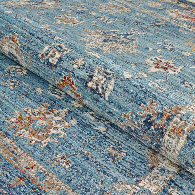 Tapis bleu frangé Mizic, Rectangle 9 pi 10 po x 11 pi 8 po