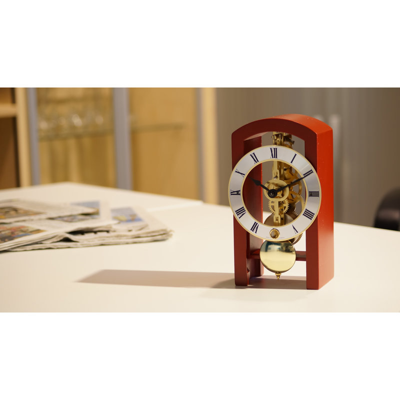 Modern & Contemporary Analog Solid Wood Mechanical Tabletop Clock, Red