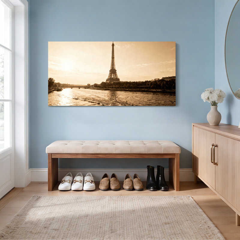 Ensemble de 1 tableau sur toile tendue représentant la Tour Eiffel et la ligne d'horizon de Paris en tons sépia