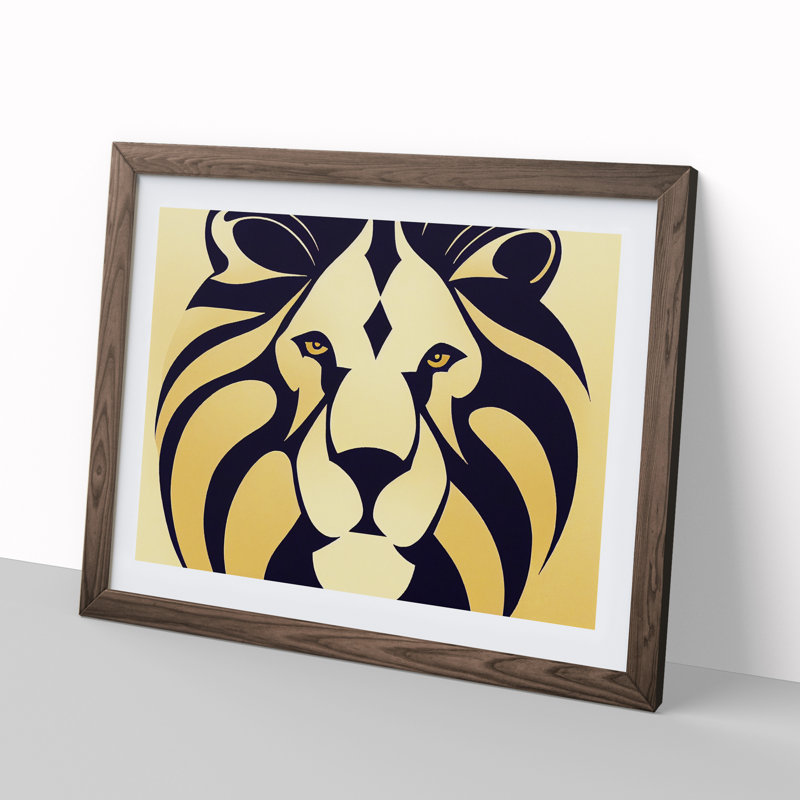 Lion Deco Vol.3 Abstract - Framed Print, 25cm H x 34cm W x 2cm D, Walnut