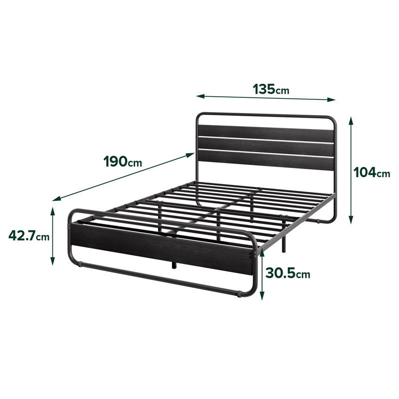 Sana Low Profile Metal Bed frame with Bamboo Headboard, Black, Double (4'6)