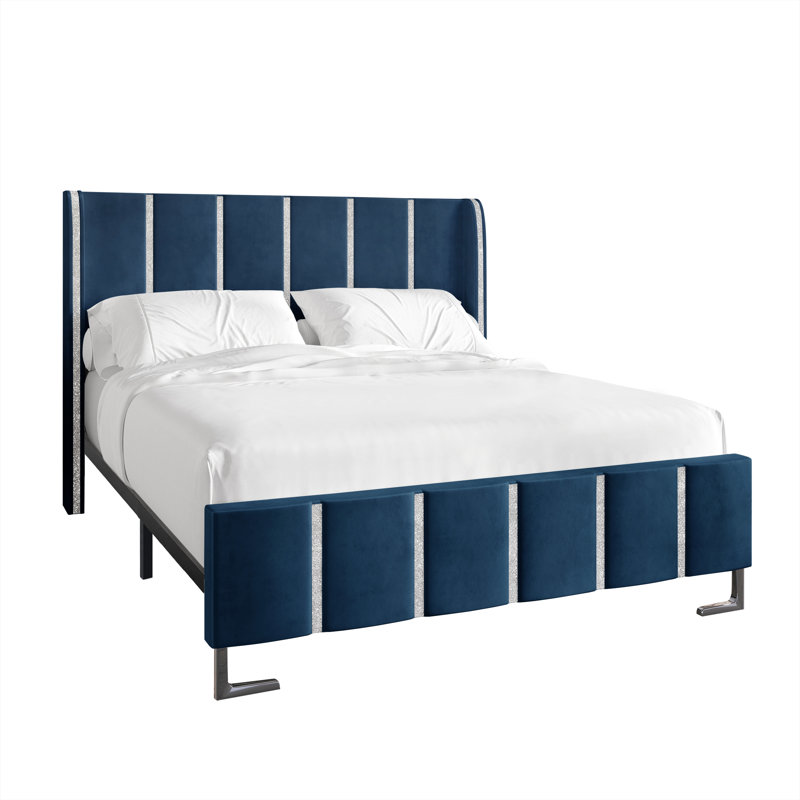 Lit tapissier standard à profil bas Laimdota, Bleu marine, Grand