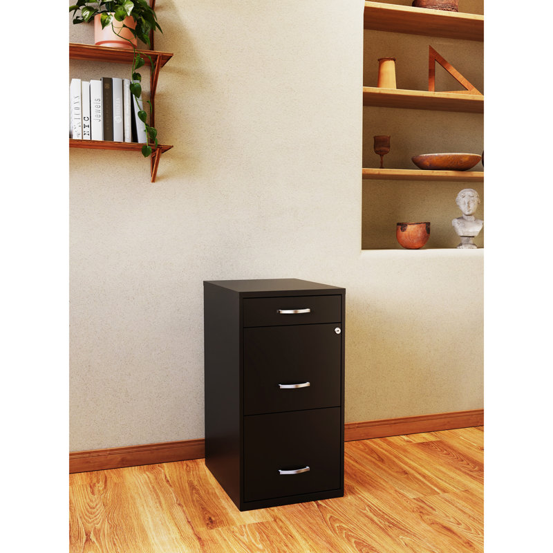 Maegan 3 Drawer Letter Width Vertical Home and Small Office Premiere File Cabinet with Pencil Drawer, Black