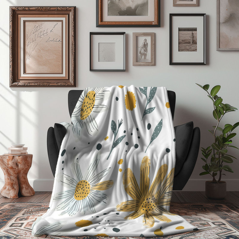 Couverture en sherpa 1 pièce Daisy Check, L 60 po x L 80 po