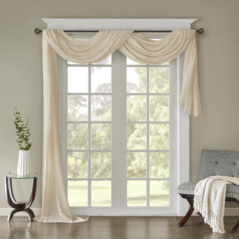 Cream 216" Crushed Sheer Window Scarf with Tabs