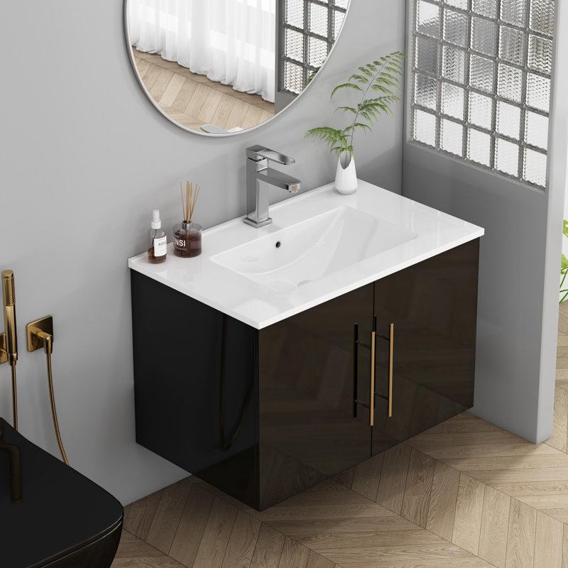 36-Inch Wall-Mounted Bathroom Vanity, Black