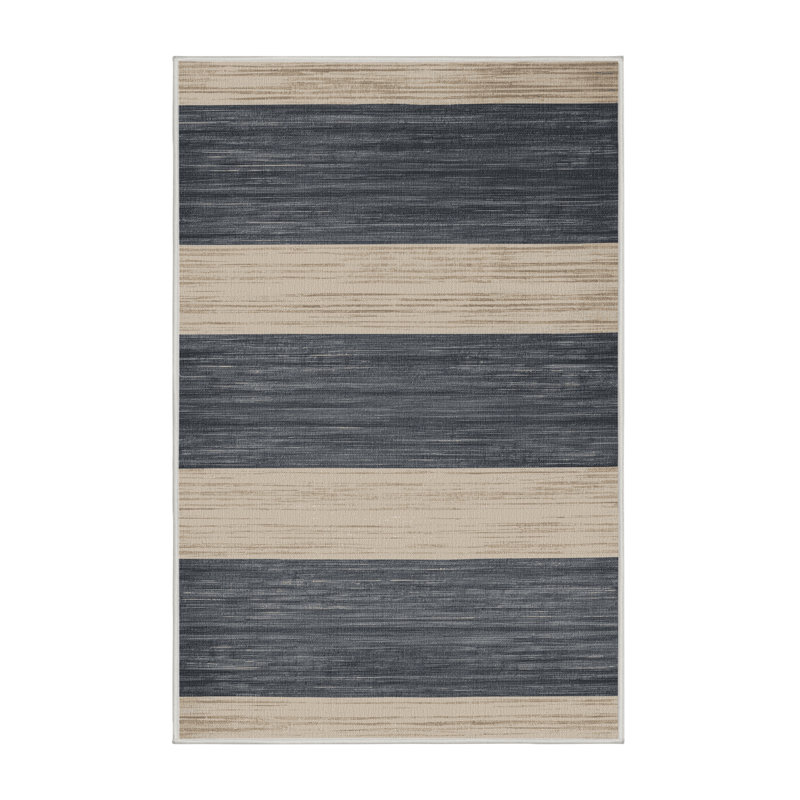 Machine Washable Horizontal Stripes Beige Area Rug, Runner 2' x 5'