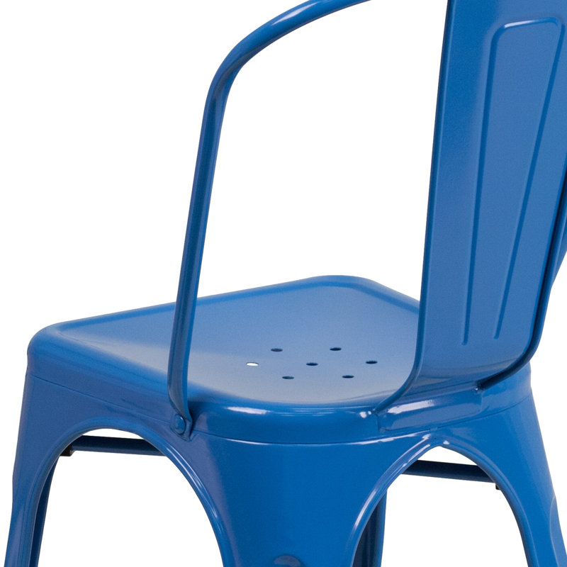 Luke Blue Metal Indoor-Outdoor Stackable Bistro Chairs, Set of 4