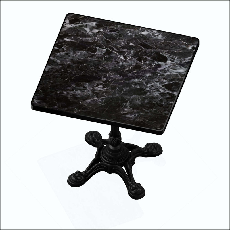 Table carrée en marbre fritté d'aspect marbre - base en fonte robuste pour bistro, café, bar et maison, Noir