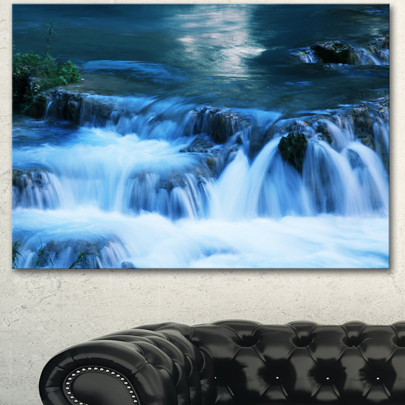 Beautiful Small Blue Waterfalls Landscape Canvas Print