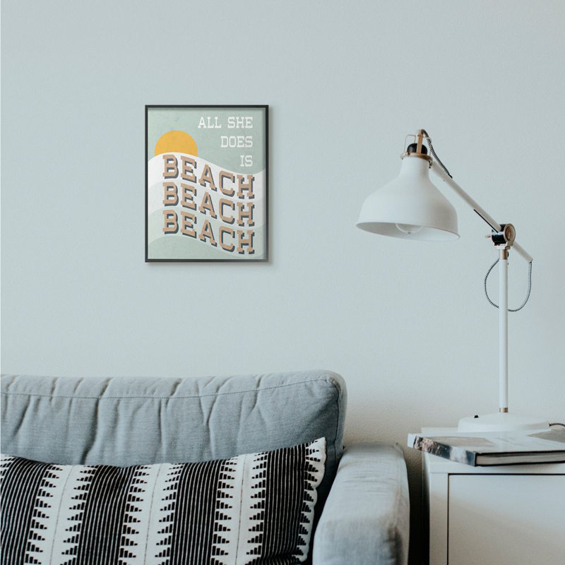 «Funny Word Beach Ocean Coast Design», impression sur toile, H 14 po x l 11 po, Giclée encadrée noir minuit