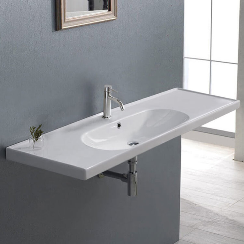 CeraStyle by Nameeks Arya 17.7 " 0.1 " Tall Ceramic Rectangular Bathroom Sink and Overflow Hole, Single Hole Faucet