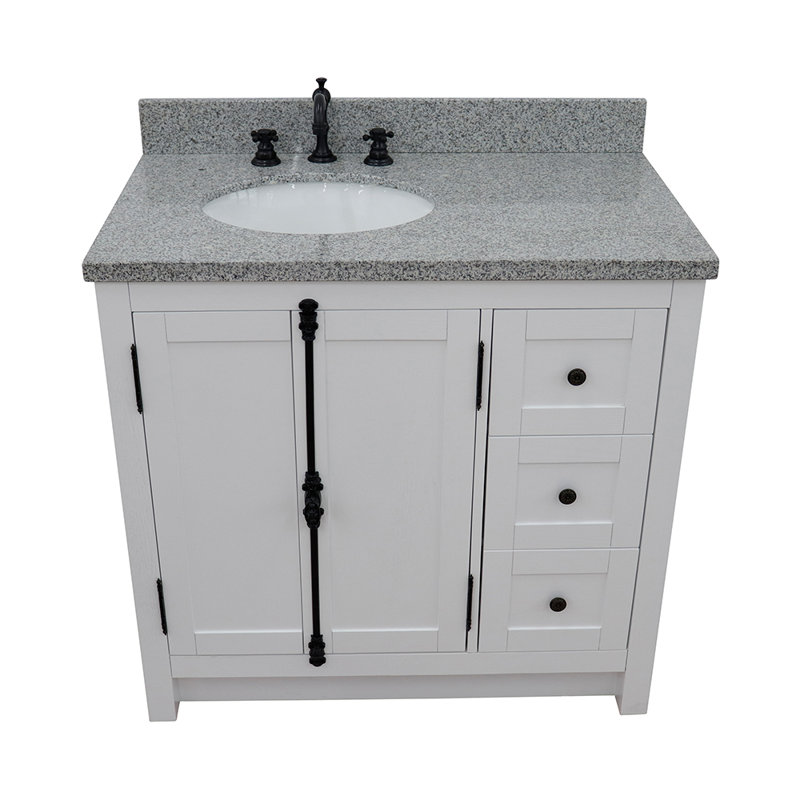 Glacier Ash Single Vanity with Gray Granite Top and Oval Sink