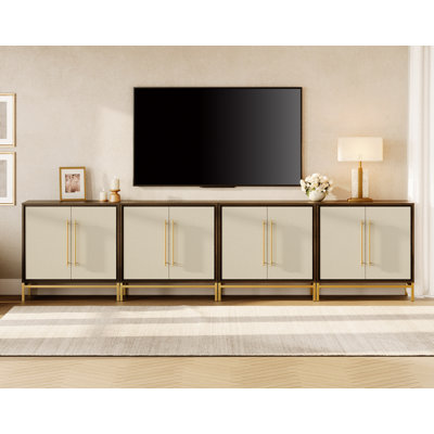  Meuble télé moderne à 4 portes en cuir texturé pour téléviseur 100 pouces