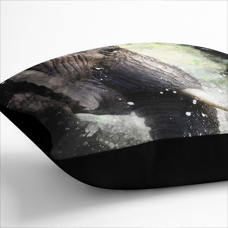 Elephant Vol.2 Paint Splash Scatter Cushion, 40cm H x 40cm W x 15cm D, Black