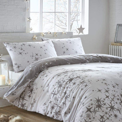 Brushed 100% Cotton Reversible Stars Thermal Duvet Cover Set