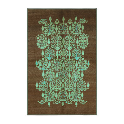 Tapis oriental en laine / polyester tissé à la machine en bleu