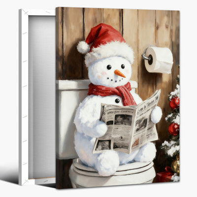 Grande toile murale, bonhomme de neige de Noël, salle de bain, impression sur toile, arbre de Noël d'hiver, affiche encadrée sur toile pour bureau à domicile