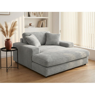 Modern 53.65" W Striped Corduroy Comfy Chaise Lounger With Wide Arms by Mercer41