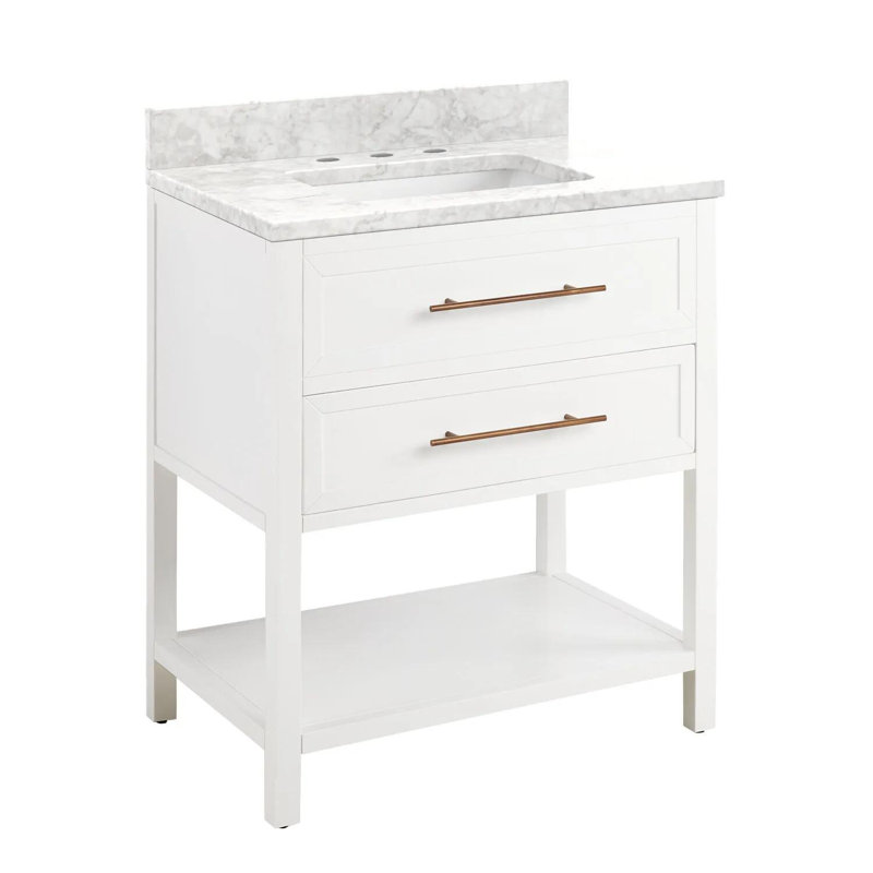 30" Robertson Single Bathroom Vanity Set with Rectangular Undermount Sink, 8" Widespread, Carrara Marble, White