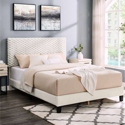 Lit tapissier 3D en blanc - Tête de lit pleine grandeur élégante et relaxante à hauteur ajustable, sans sommier tapissier