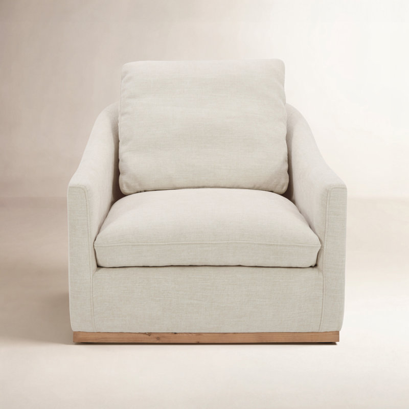 Upholstered Swivel Armchair, Beige 100% Polyester