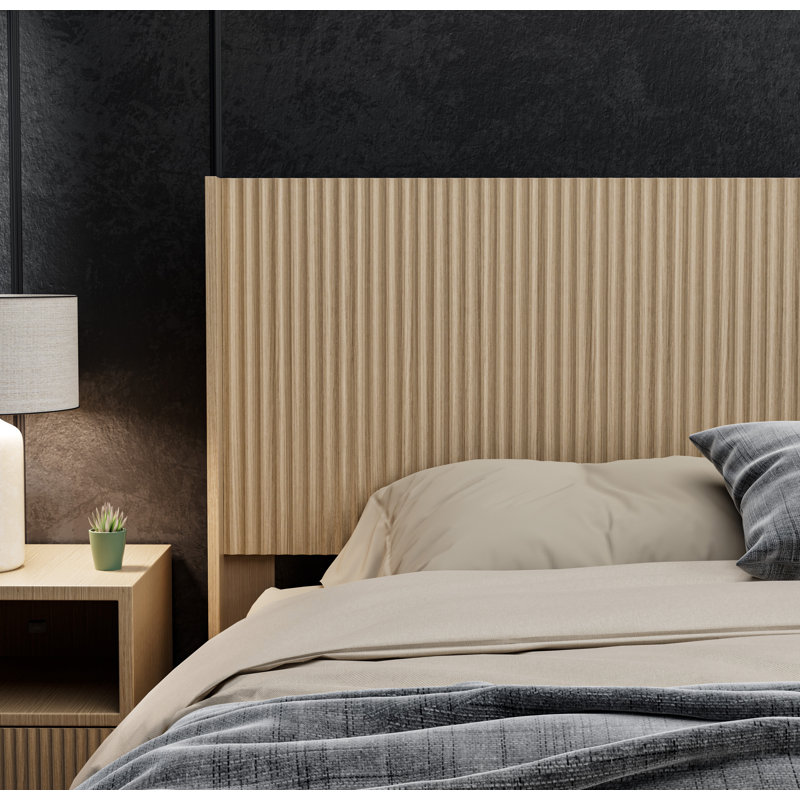 Modern Farmhouse Wood Headboard King Size 80.2 In Wide Wall Mounted Fluted Panel Wingback - Natural Oak, King