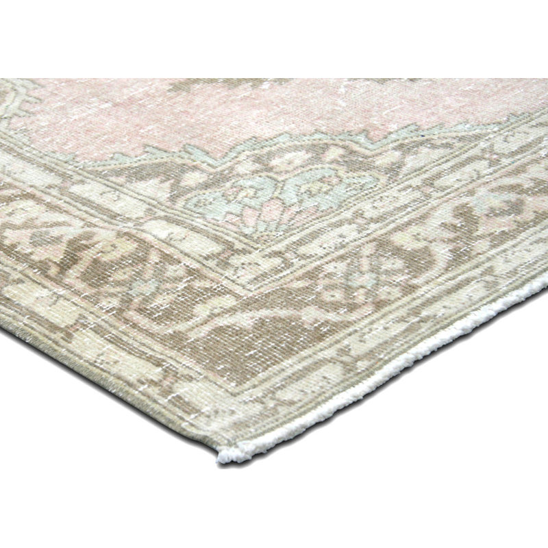 Tapis de couloir beige en laine noué à la main de conception unique années 1960 4 pi 10 po x 12 pi 7 po Gallery