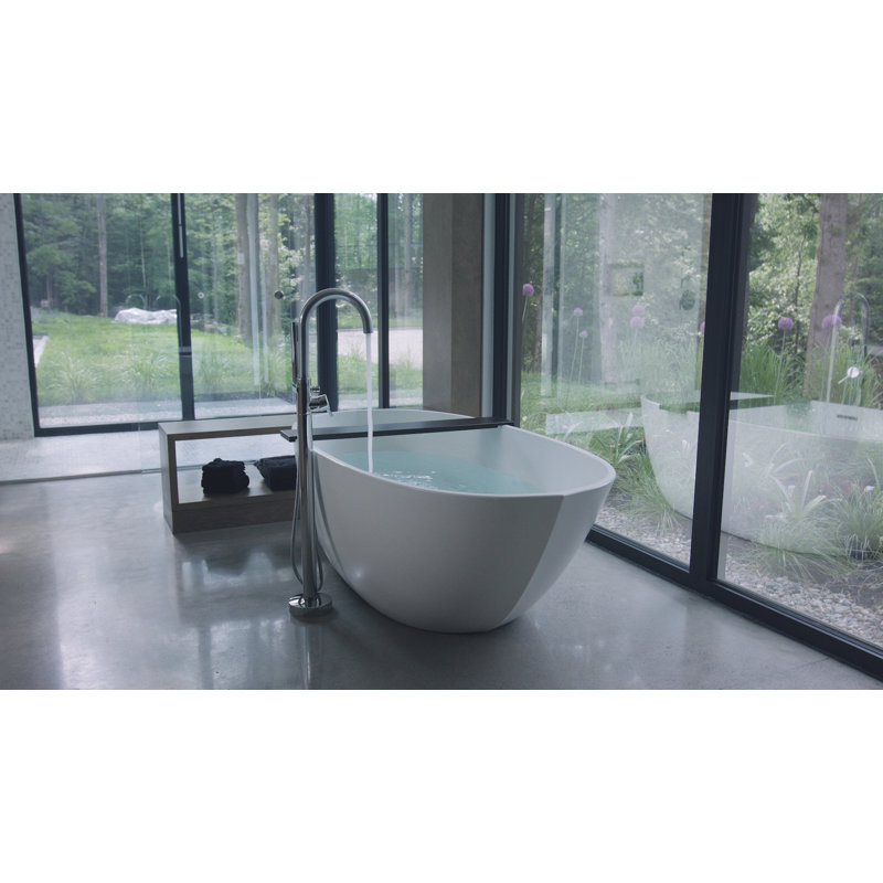 BE 66'' L Freestanding Soaking Bathtub, Glossy White, Polished Chrome
